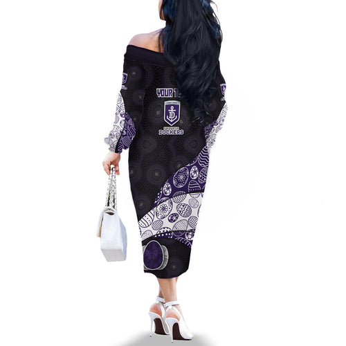 Personalized Fremantle Dockers Football Family Matching Off The Shoulder Long Sleeve Dress and Hawaiian Shirt Easter Egg Pattern Purple Monochrome Tribal Dot Style