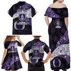 Personalized Fremantle Dockers Football Family Matching Off Shoulder Maxi Dress and Hawaiian Shirt Easter Egg Pattern Purple Monochrome Tribal Dot Style