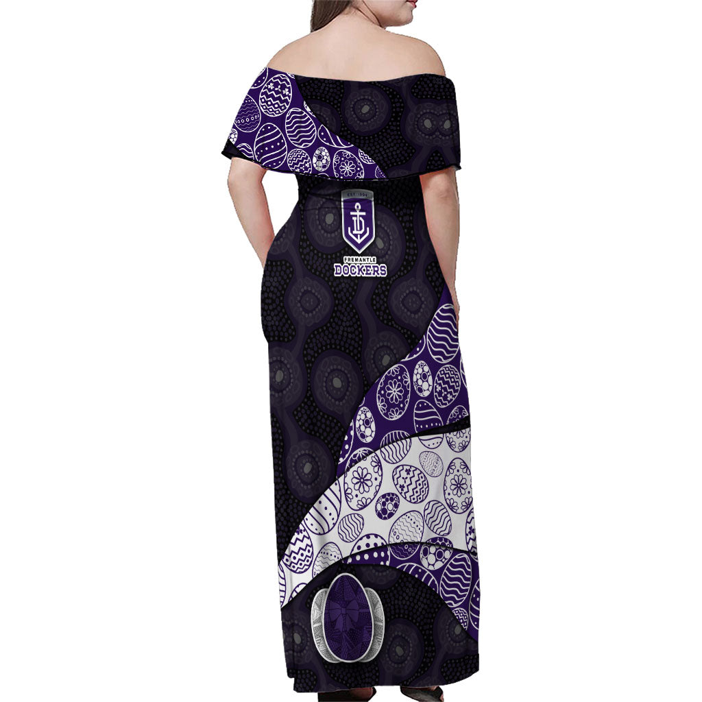 Personalized Fremantle Dockers Football Family Matching Off Shoulder Maxi Dress and Hawaiian Shirt Easter Egg Pattern Purple Monochrome Tribal Dot Style