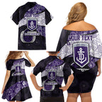 Personalized Fremantle Dockers Football Family Matching Off Shoulder Short Dress and Hawaiian Shirt Easter Egg Pattern Purple Monochrome Tribal Dot Style