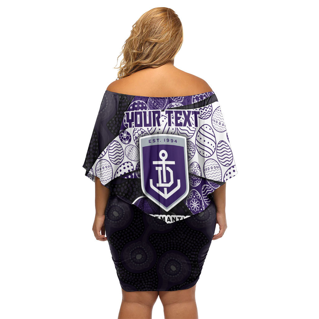 Personalized Fremantle Dockers Football Family Matching Off Shoulder Short Dress and Hawaiian Shirt Easter Egg Pattern Purple Monochrome Tribal Dot Style