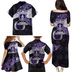 Personalized Fremantle Dockers Football Family Matching Puletasi and Hawaiian Shirt Easter Egg Pattern Purple Monochrome Tribal Dot Style