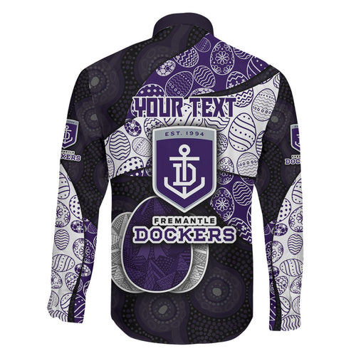 Personalized Fremantle Dockers Football Family Matching Puletasi and Hawaiian Shirt Easter Egg Pattern Purple Monochrome Tribal Dot Style