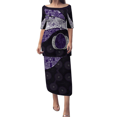 Personalized Fremantle Dockers Football Family Matching Puletasi and Hawaiian Shirt Easter Egg Pattern Purple Monochrome Tribal Dot Style