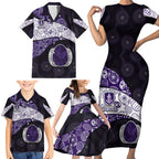 Personalized Fremantle Dockers Football Family Matching Short Sleeve Bodycon Dress and Hawaiian Shirt Easter Egg Pattern Purple Monochrome Tribal Dot Style