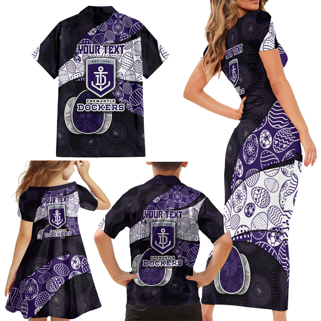 Personalized Fremantle Dockers Football Family Matching Short Sleeve Bodycon Dress and Hawaiian Shirt Easter Egg Pattern Purple Monochrome Tribal Dot Style