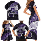 Personalized Fremantle Dockers Football Family Matching Short Sleeve Bodycon Dress and Hawaiian Shirt Easter Egg Pattern Purple Monochrome Tribal Dot Style