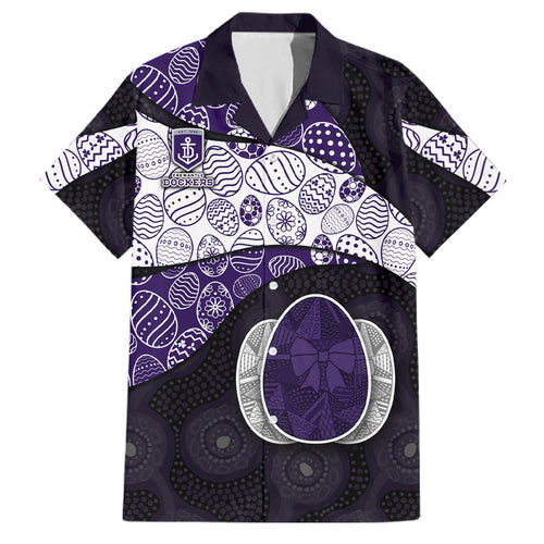 Personalized Fremantle Dockers Football Family Matching Short Sleeve Bodycon Dress and Hawaiian Shirt Easter Egg Pattern Purple Monochrome Tribal Dot Style