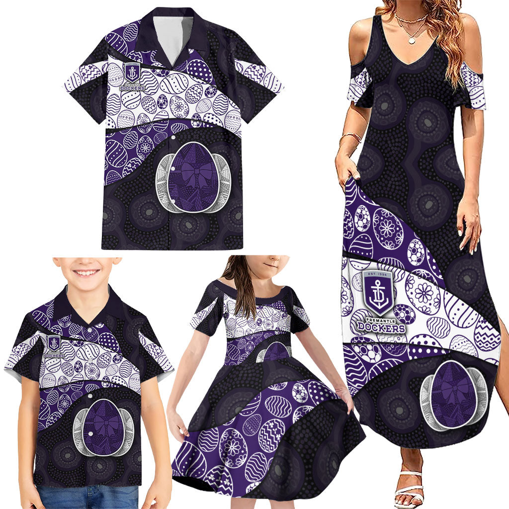 Personalized Fremantle Dockers Football Family Matching Summer Maxi Dress and Hawaiian Shirt Easter Egg Pattern Purple Monochrome Tribal Dot Style