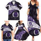 Personalized Fremantle Dockers Football Family Matching Summer Maxi Dress and Hawaiian Shirt Easter Egg Pattern Purple Monochrome Tribal Dot Style