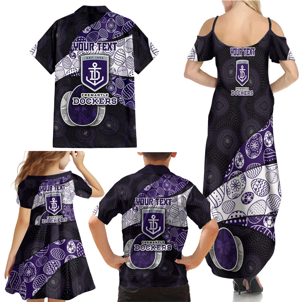Personalized Fremantle Dockers Football Family Matching Summer Maxi Dress and Hawaiian Shirt Easter Egg Pattern Purple Monochrome Tribal Dot Style
