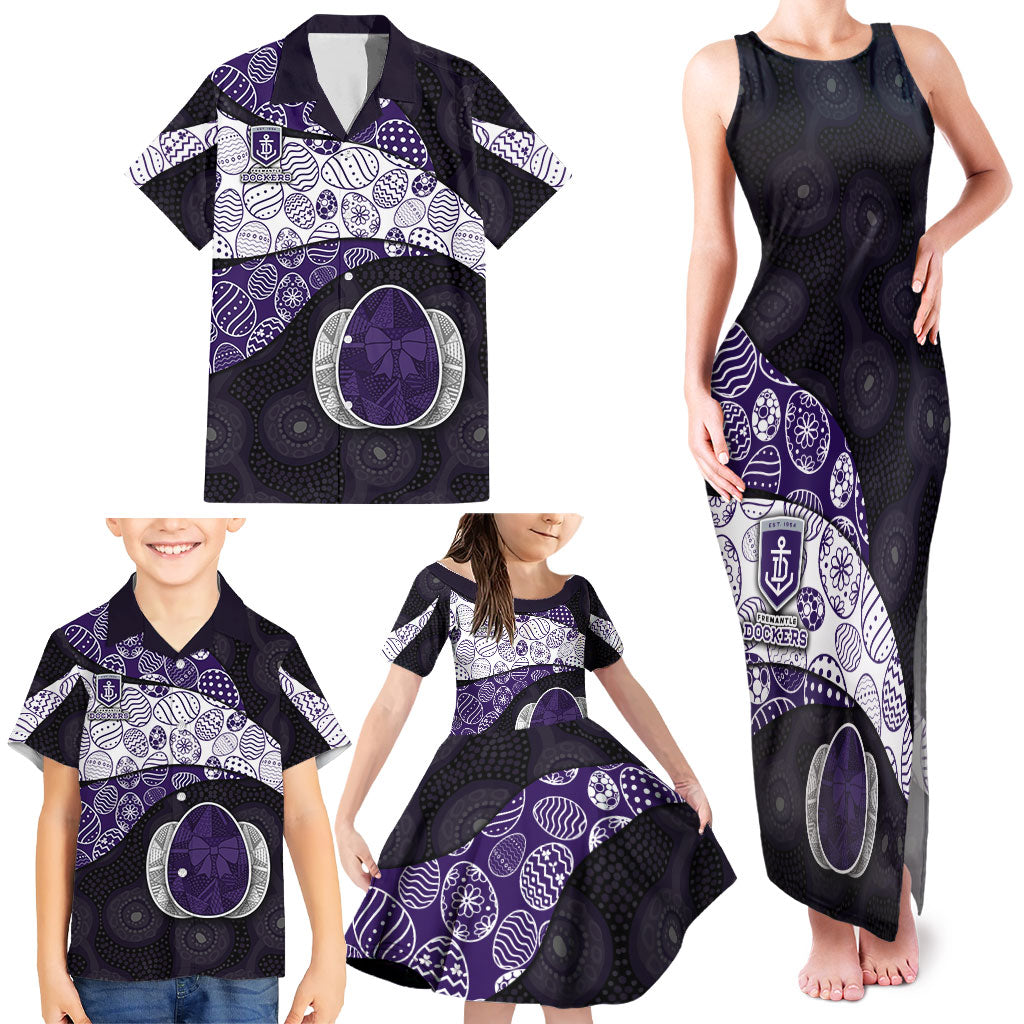 Personalized Fremantle Dockers Football Family Matching Tank Maxi Dress and Hawaiian Shirt Easter Egg Pattern Purple Monochrome Tribal Dot Style