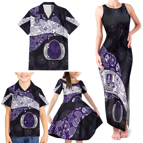 Personalized Fremantle Dockers Football Family Matching Tank Maxi Dress and Hawaiian Shirt Easter Egg Pattern Purple Monochrome Tribal Dot Style