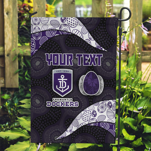 Personalized Fremantle Dockers Football Garden Flag Easter Egg Pattern Purple Monochrome Tribal Dot Style