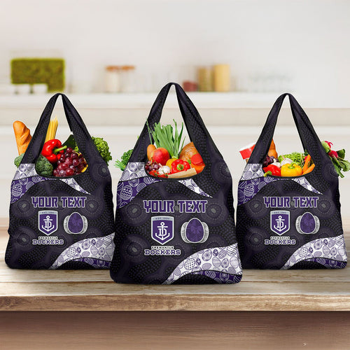 Personalized Fremantle Dockers Football Grocery Bag Easter Egg Pattern Purple Monochrome Tribal Dot Style