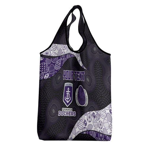 Personalized Fremantle Dockers Football Grocery Bag Easter Egg Pattern Purple Monochrome Tribal Dot Style