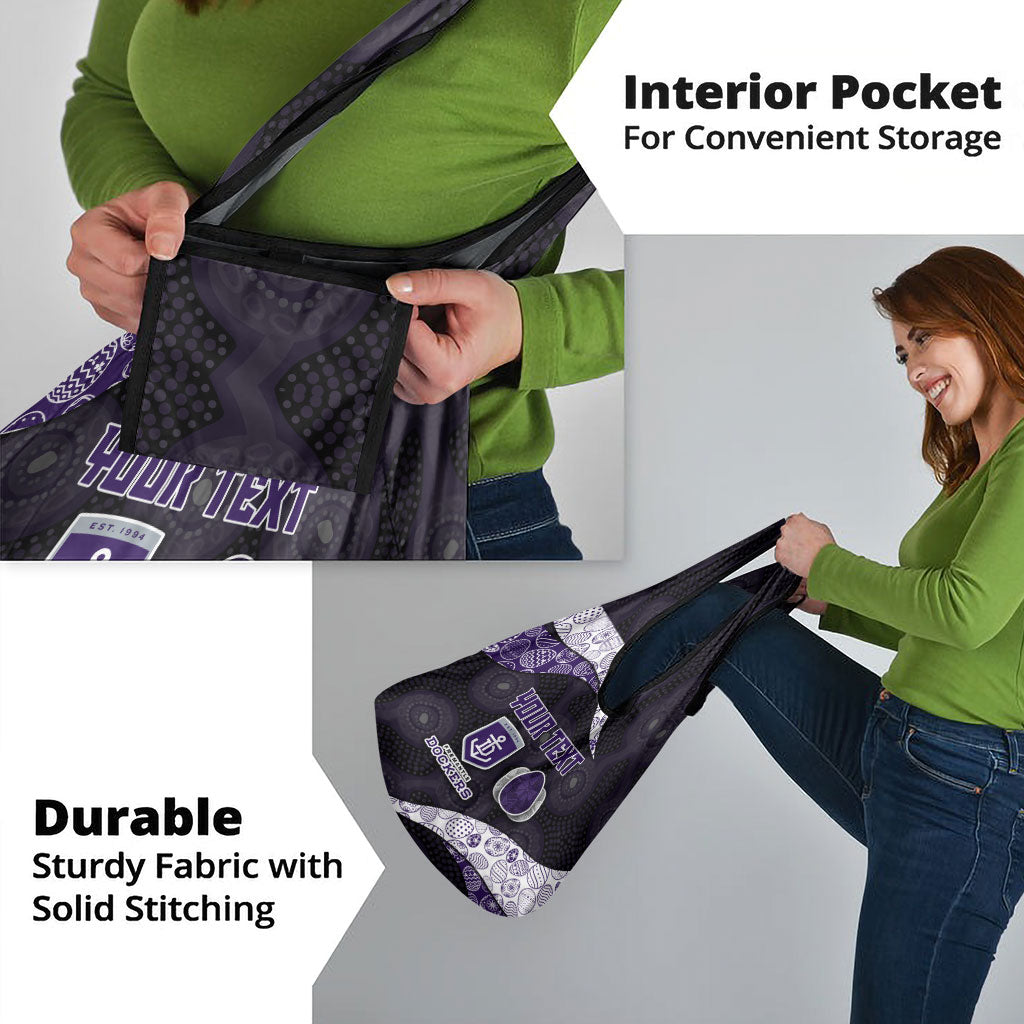 Personalized Fremantle Dockers Football Grocery Bag Easter Egg Pattern Purple Monochrome Tribal Dot Style