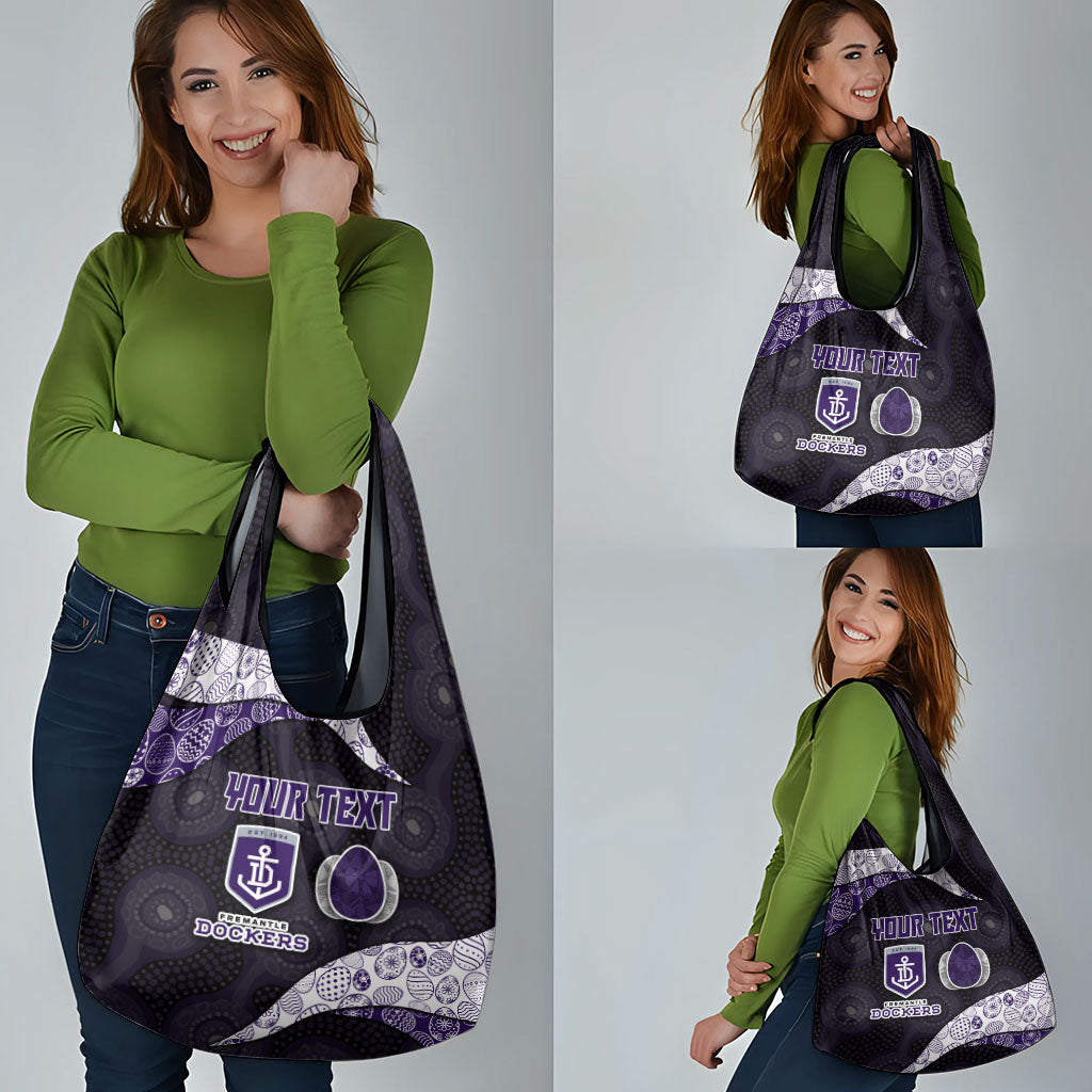 Personalized Fremantle Dockers Football Grocery Bag Easter Egg Pattern Purple Monochrome Tribal Dot Style
