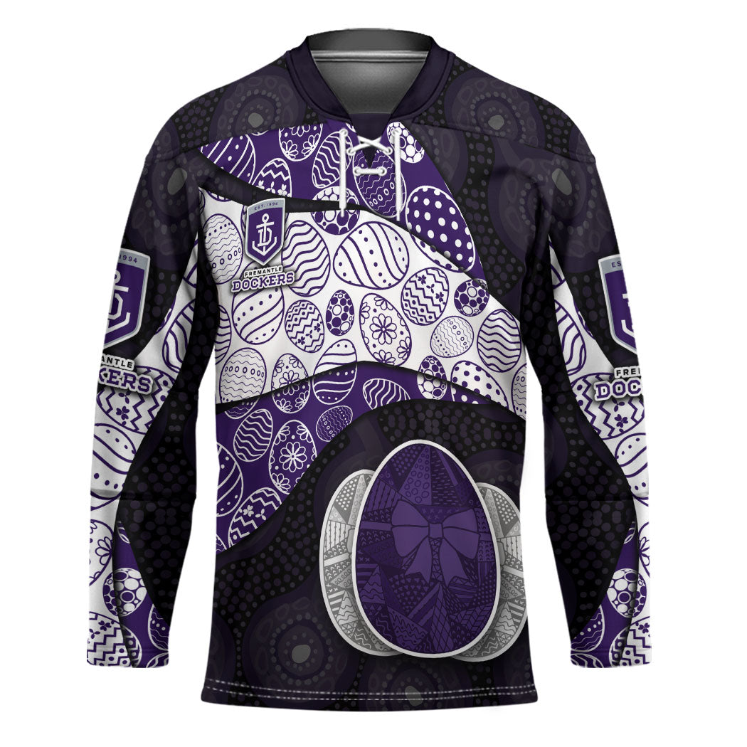 Personalized Fremantle Dockers Football Hockey Jersey Easter Egg Pattern Purple Monochrome Tribal Dot Style