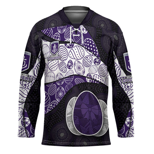 Personalized Fremantle Dockers Football Hockey Jersey Easter Egg Pattern Purple Monochrome Tribal Dot Style