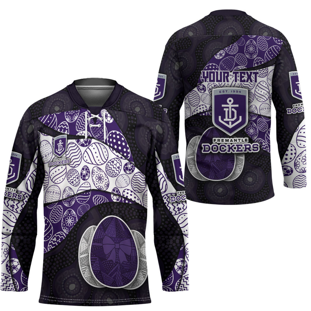 Personalized Fremantle Dockers Football Hockey Jersey Easter Egg Pattern Purple Monochrome Tribal Dot Style