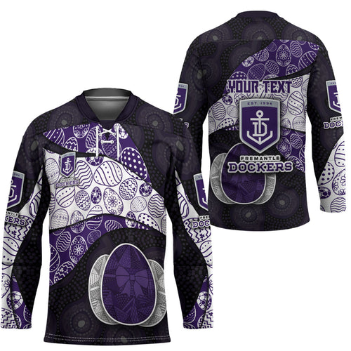 Personalized Fremantle Dockers Football Hockey Jersey Easter Egg Pattern Purple Monochrome Tribal Dot Style