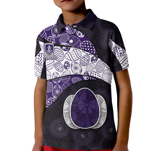Personalized Fremantle Dockers Football Kid Polo Shirt Easter Egg Pattern Purple Monochrome Tribal Dot Style