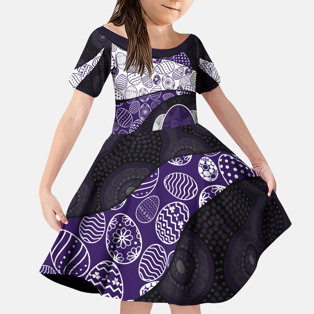 Personalized Fremantle Dockers Football Kid Short Sleeve Dress Easter Egg Pattern Purple Monochrome Tribal Dot Style