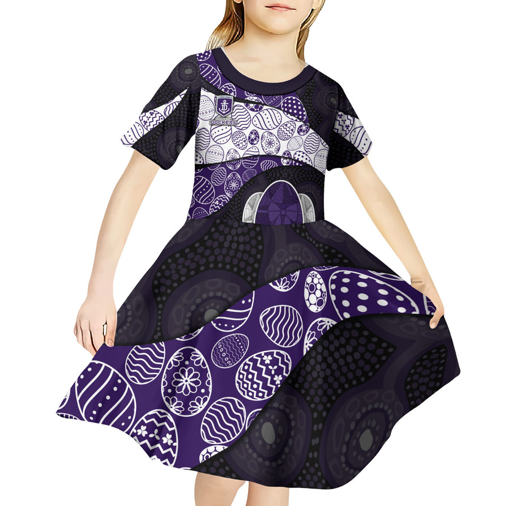 Personalized Fremantle Dockers Football Kid Short Sleeve Dress Easter Egg Pattern Purple Monochrome Tribal Dot Style