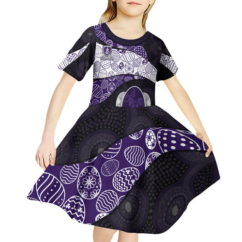 Personalized Fremantle Dockers Football Kid Short Sleeve Dress Easter Egg Pattern Purple Monochrome Tribal Dot Style