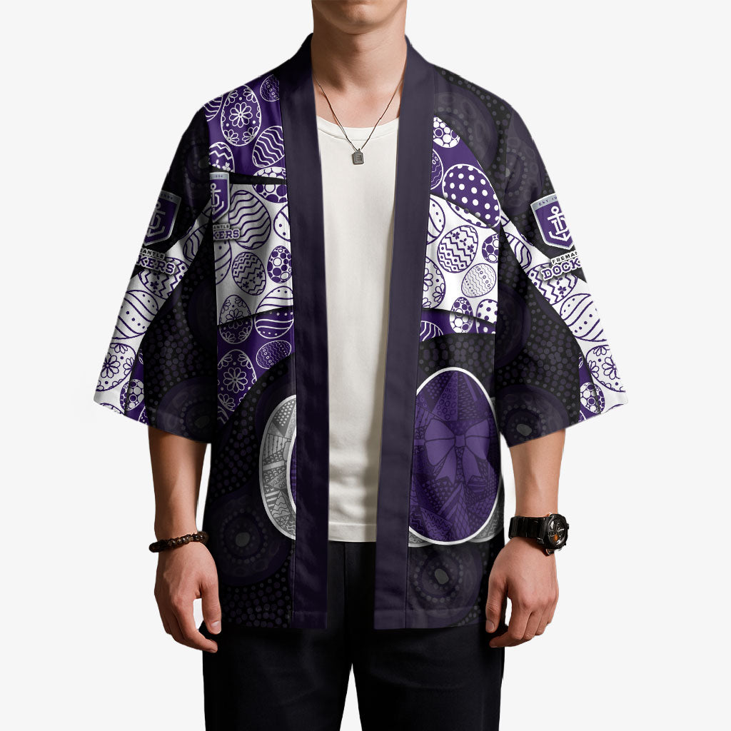 Personalized Fremantle Dockers Football Kimono Easter Egg Pattern Purple Monochrome Tribal Dot Style