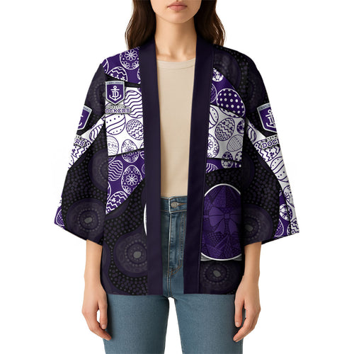 Personalized Fremantle Dockers Football Kimono Easter Egg Pattern Purple Monochrome Tribal Dot Style