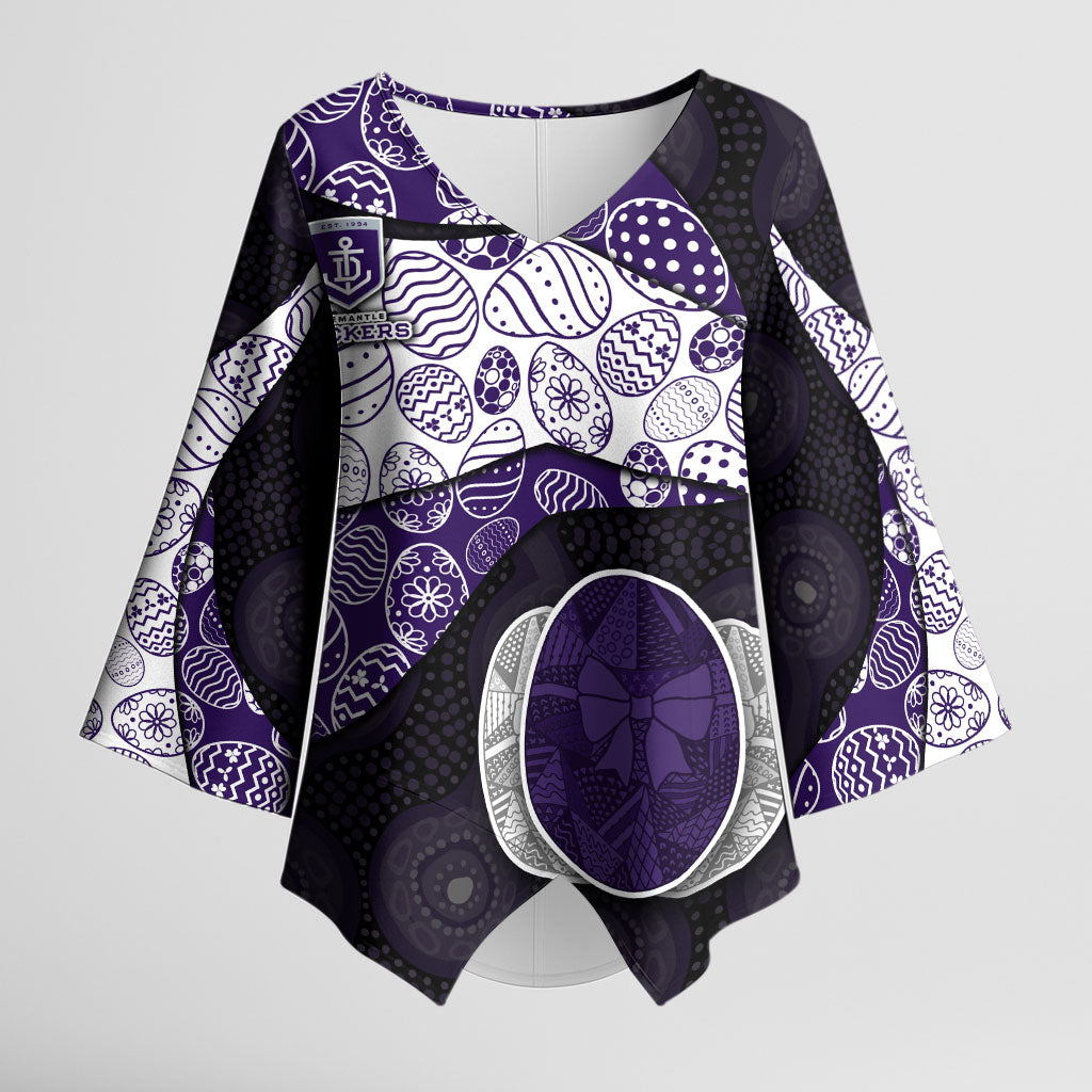 Personalized Fremantle Dockers Football Kimono Sleeve Blouse Easter Egg Pattern Purple Monochrome Tribal Dot Style