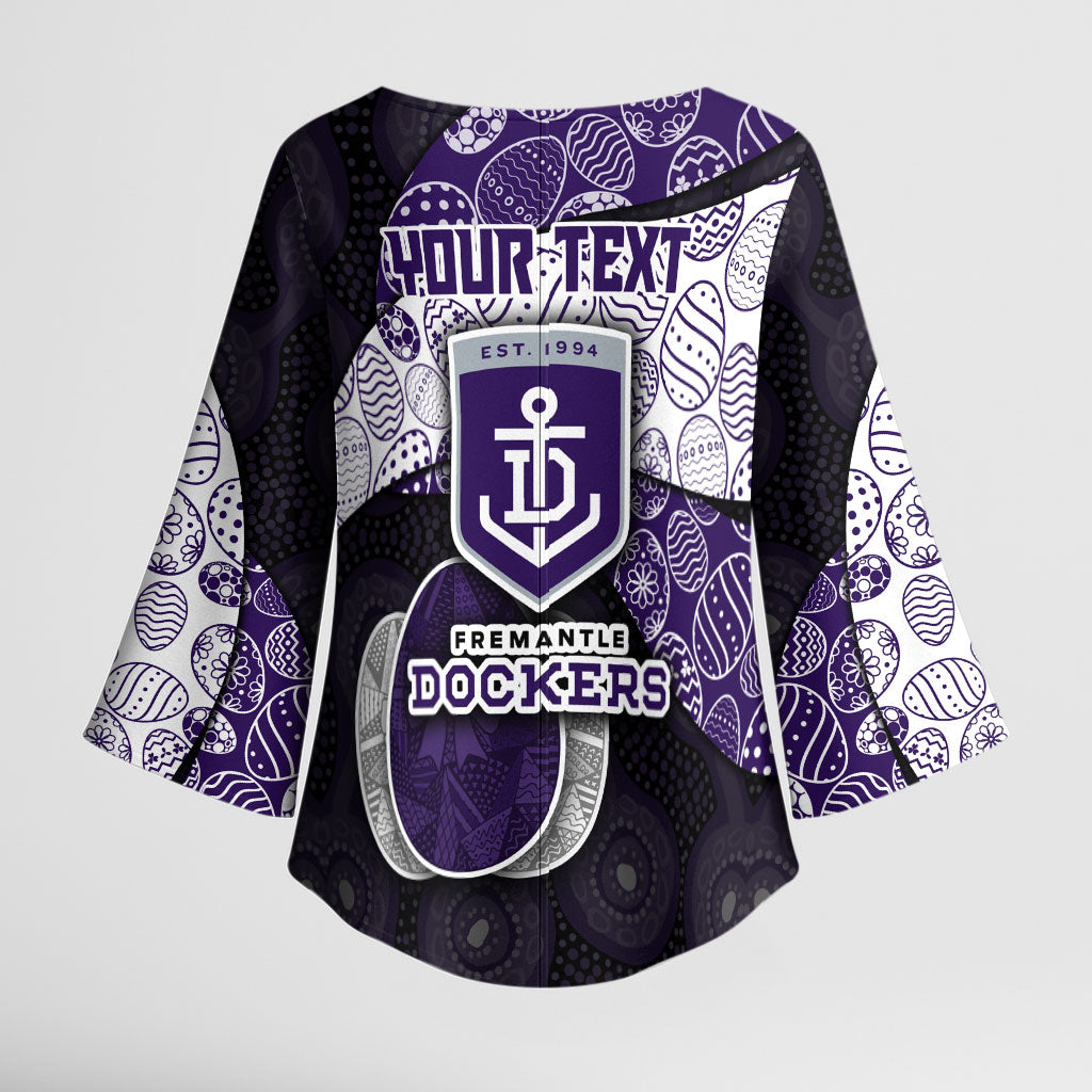 Personalized Fremantle Dockers Football Kimono Sleeve Blouse Easter Egg Pattern Purple Monochrome Tribal Dot Style