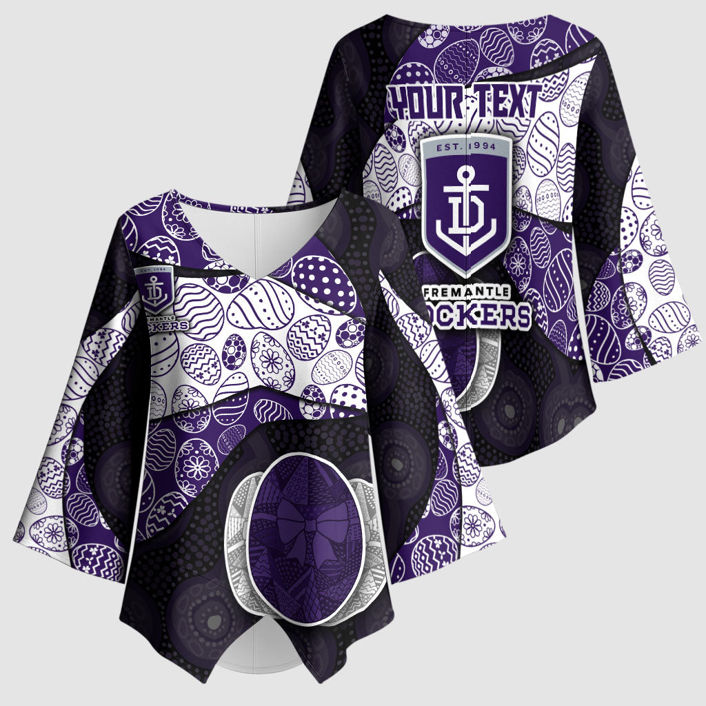 Personalized Fremantle Dockers Football Kimono Sleeve Blouse Easter Egg Pattern Purple Monochrome Tribal Dot Style