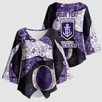Personalized Fremantle Dockers Football Kimono Sleeve Blouse Easter Egg Pattern Purple Monochrome Tribal Dot Style