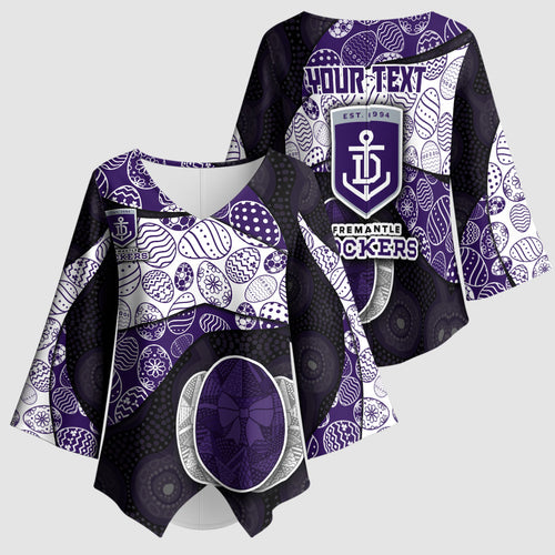 Personalized Fremantle Dockers Football Kimono Sleeve Blouse Easter Egg Pattern Purple Monochrome Tribal Dot Style