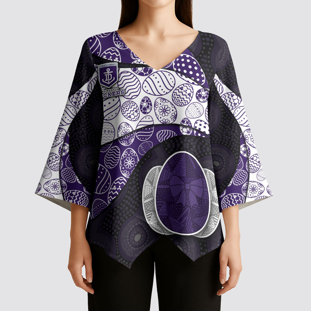 Personalized Fremantle Dockers Football Kimono Sleeve Blouse Easter Egg Pattern Purple Monochrome Tribal Dot Style