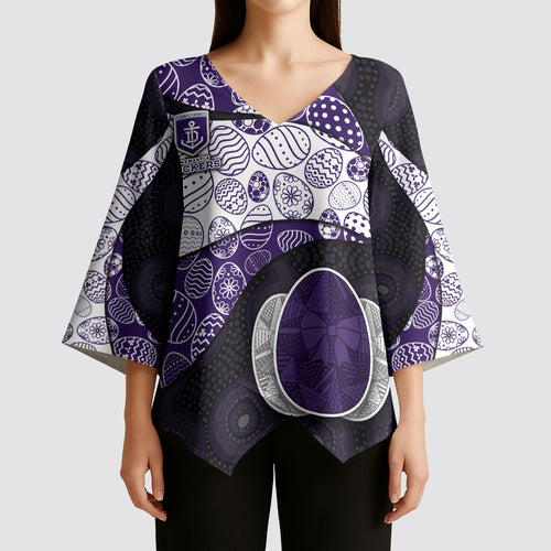 Personalized Fremantle Dockers Football Kimono Sleeve Blouse Easter Egg Pattern Purple Monochrome Tribal Dot Style