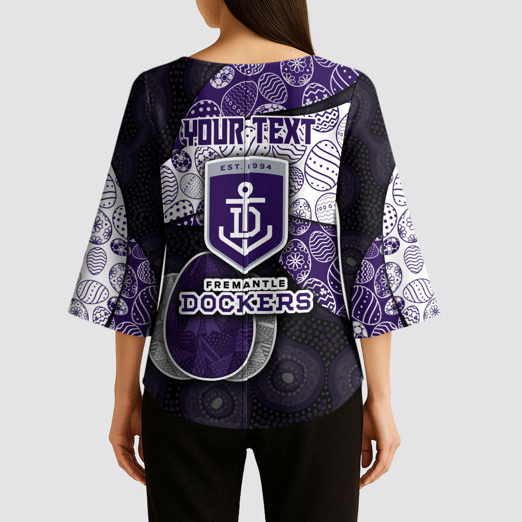 Personalized Fremantle Dockers Football Kimono Sleeve Blouse Easter Egg Pattern Purple Monochrome Tribal Dot Style