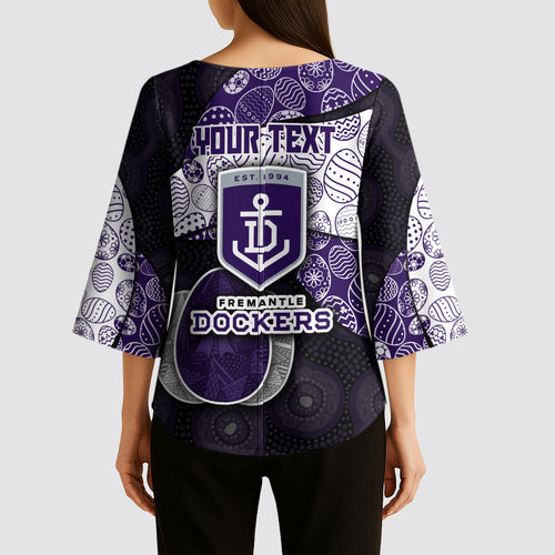 Personalized Fremantle Dockers Football Kimono Sleeve Blouse Easter Egg Pattern Purple Monochrome Tribal Dot Style