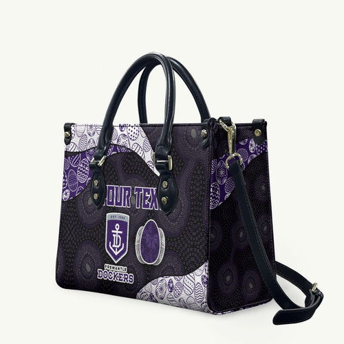 Personalized Fremantle Dockers Football Leather Bag Easter Egg Pattern Purple Monochrome Tribal Dot Style