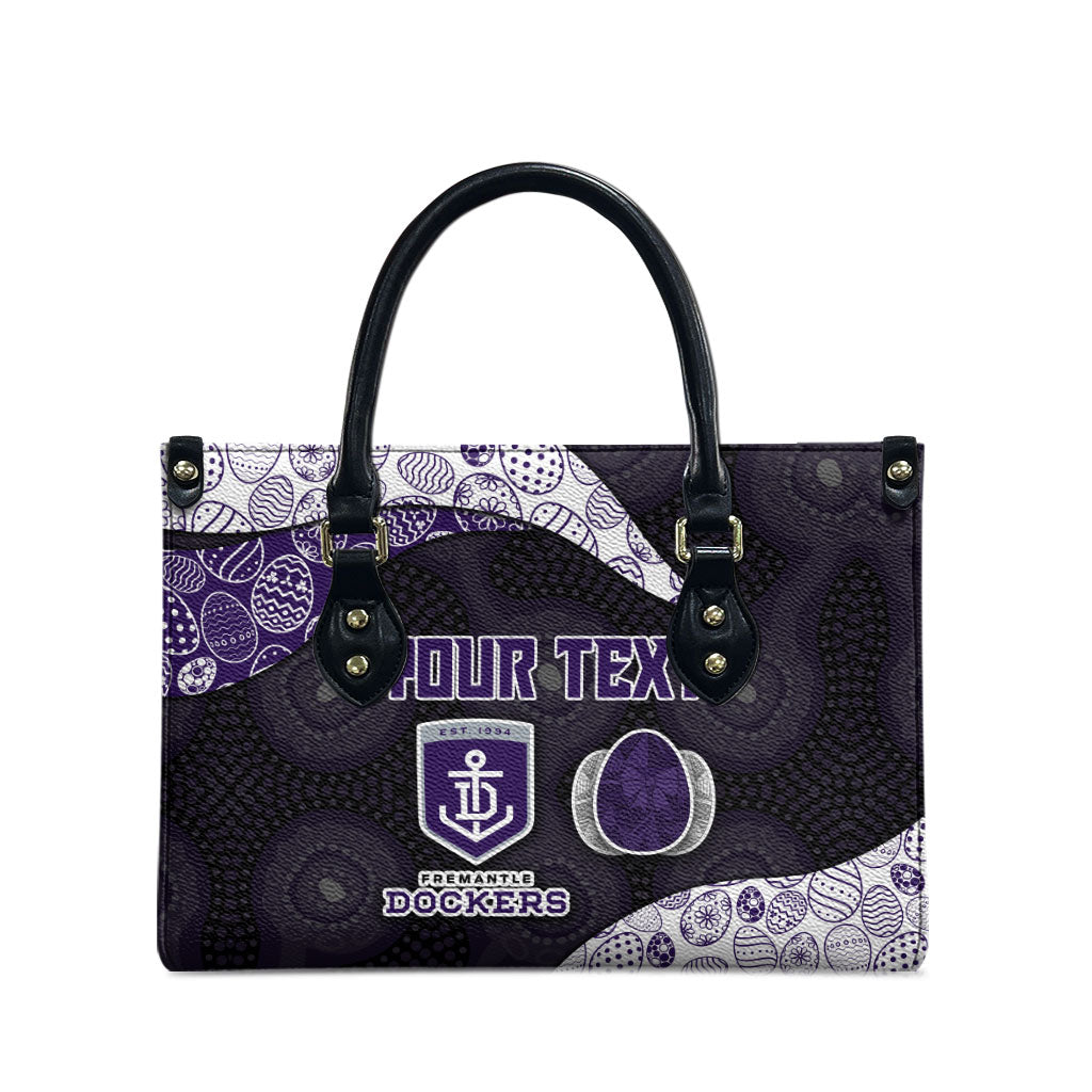 Personalized Fremantle Dockers Football Leather Bag Easter Egg Pattern Purple Monochrome Tribal Dot Style