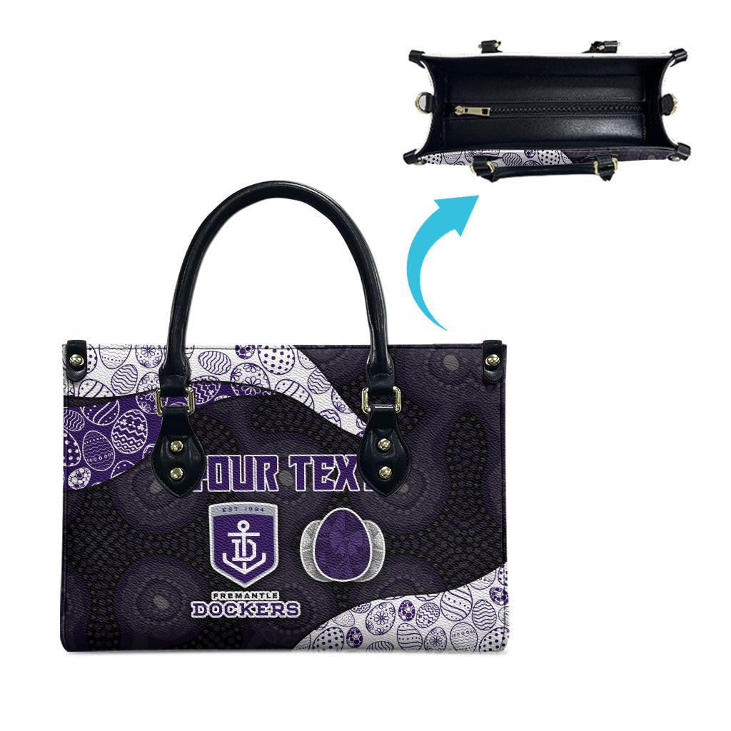 Personalized Fremantle Dockers Football Leather Bag Easter Egg Pattern Purple Monochrome Tribal Dot Style
