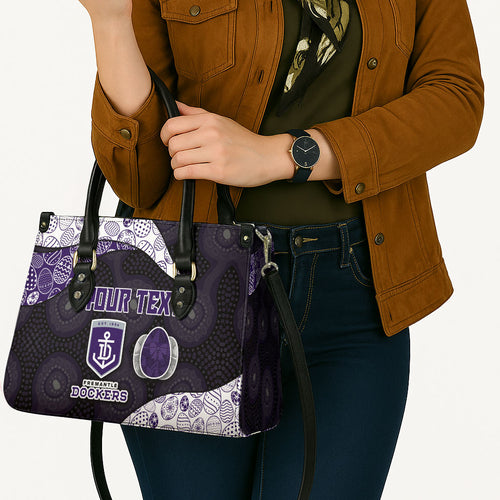 Personalized Fremantle Dockers Football Leather Bag Easter Egg Pattern Purple Monochrome Tribal Dot Style