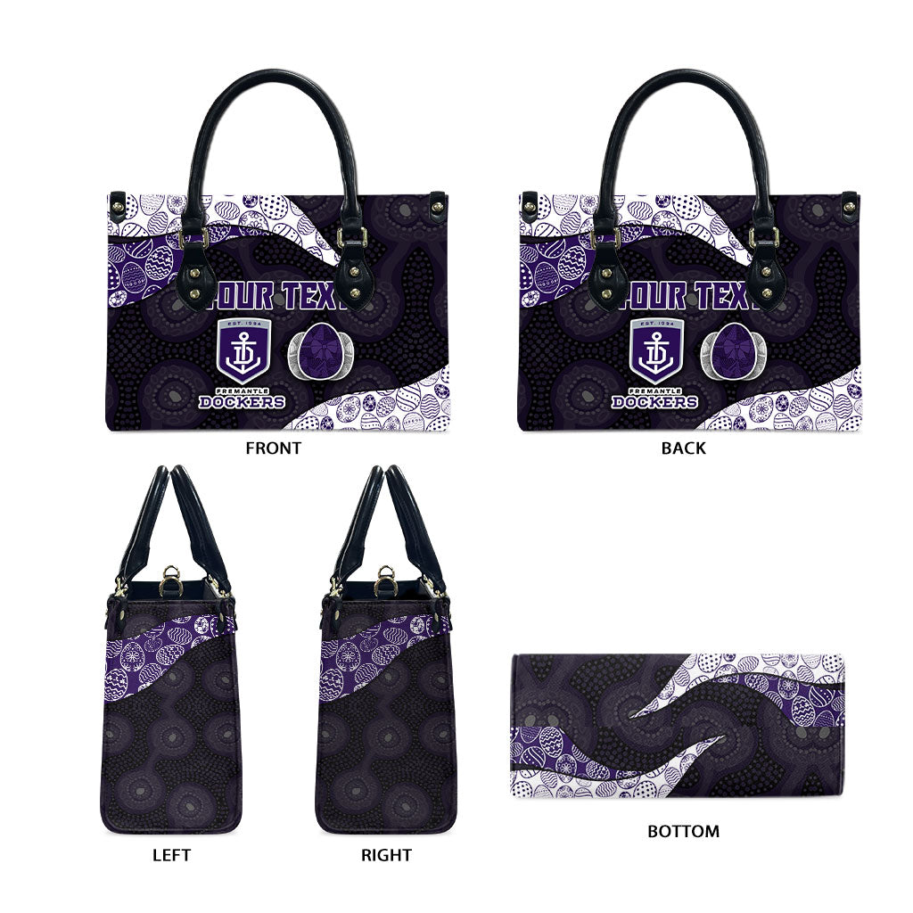 Personalized Fremantle Dockers Football Leather Bag Easter Egg Pattern Purple Monochrome Tribal Dot Style