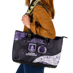Personalized Fremantle Dockers Football Leather Tote Bag Easter Egg Pattern Purple Monochrome Tribal Dot Style
