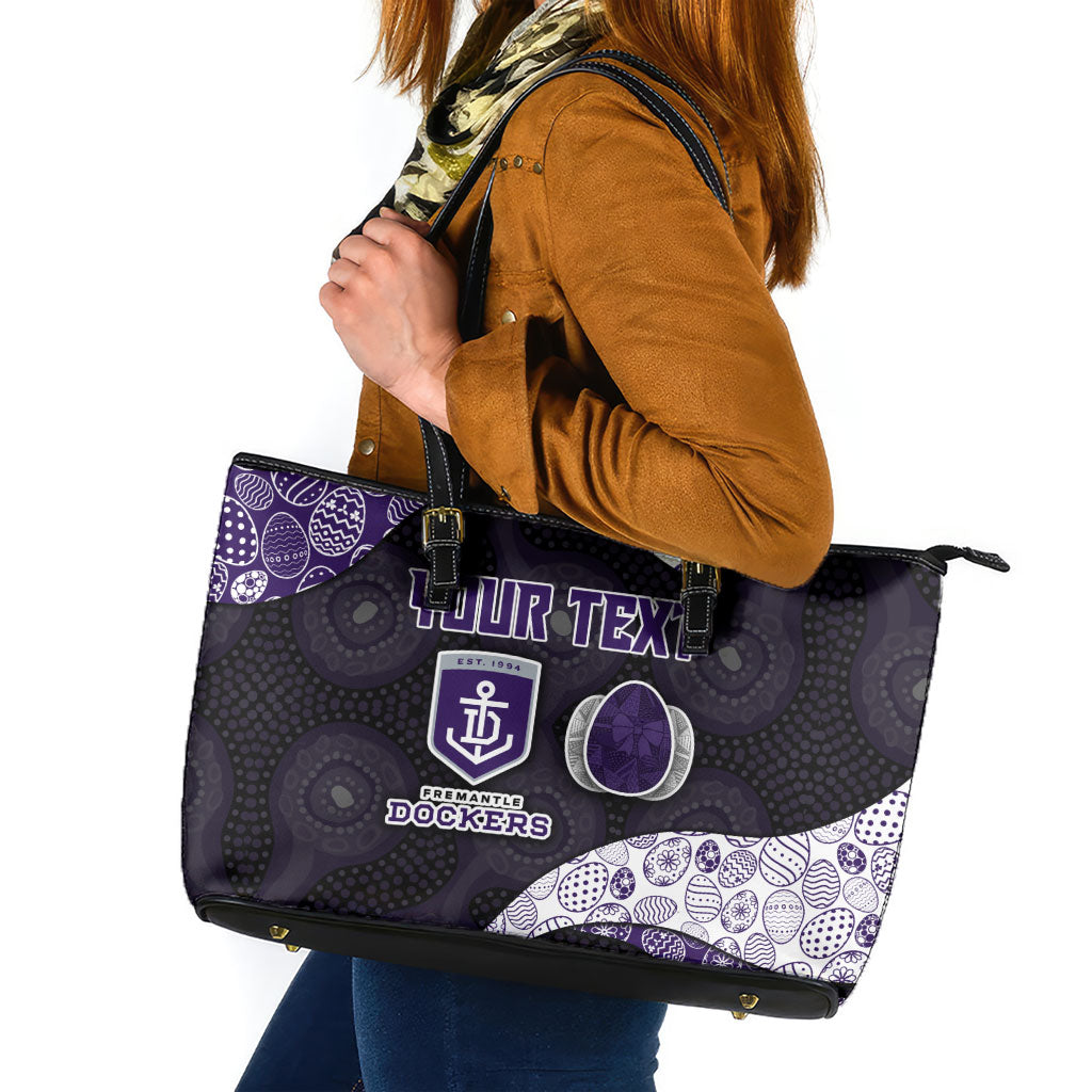 Personalized Fremantle Dockers Football Leather Tote Bag Easter Egg Pattern Purple Monochrome Tribal Dot Style