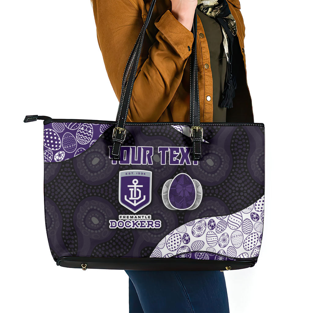 Personalized Fremantle Dockers Football Leather Tote Bag Easter Egg Pattern Purple Monochrome Tribal Dot Style