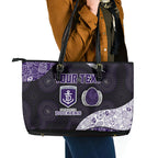 Personalized Fremantle Dockers Football Leather Tote Bag Easter Egg Pattern Purple Monochrome Tribal Dot Style